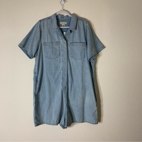 Madewell womens denim utility SS romper in Fitzgerald wash XXL NEW - Picture 2 of 11